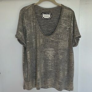 Anthropologie Gold Metallic Roll Sleeve Top